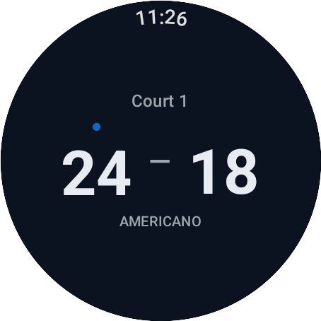 BluePadel watch showing an Americano-format live score